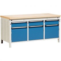 Kind - Établi d'atelier 1750mm - 3 Tiroirs, 3 Portes, Hêtre Multiplis - Charge 1300kg - Robuste et Durable