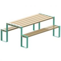 Table Bancs Forézien Enfant 133 Cm Bois Nat Acier Bleu 6027
