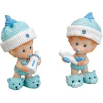 Matfer - Sujet bébé avec biberon debout - Bleu - 7,5 cm - Décoration Pâtisserie