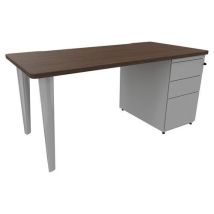 Vinco - Bureau Droit Evidence 160x80 Noyer - Caisson Porteur & Pieds Aluminium - Éco-responsable & Certifié NF