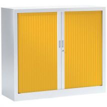 Armoire Basse 120 X 100 Cm Corps Blanc 9010 Rideaux Jaune