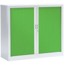 Armoire Basse 120 X 100 Cm Corps Blanc 9010 Rideaux Vert