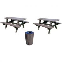 Set 2 Tables-bancs Parc + 1 Poubelle Avec Couvercle_lc00293h