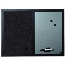 Bi-Office - Tableau d'affichage Combo 60x45 cm - Tissu/Effaçable à sec - Gris Foncé/Argenté