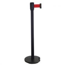 Poteau Noir Sangle Rouge 2m Base À Roulettes Noir