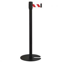 Poteau Noir Sangle Rouge/blanc 2m Base Emboîtable Noir