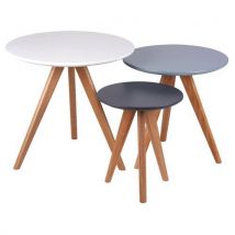 Lot De 3 Tables Gigognes Lucio Ø 48-40-30 Cm Chêne/bleu/gris