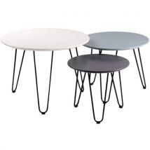 Lot De 3 Tables Gigognes Fabio Ø 60-50-40 Cm Blanc/bleu/gris