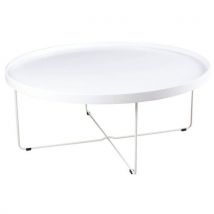 Table Basse Bruno Ø 90 Cm Plateau Blanc Pied Métal Blanc