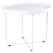 Table Basse Dave Ø 60 Cm Plateau Blanc Pied Métal Blanc