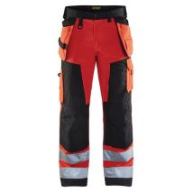 Blaklader - Pantalon artisan haute visibilité rouge/noir - Taille 60 courtes - Conforme EN 20471 Classe 2