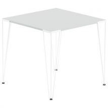 MBA - Table de réunion LORI 80x80 cm Carré - Plateau Gris Clair, Piétement Blanc - 4 Personnes - Éco-responsable