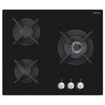 Airlux - Table de cuisson gaz 3 brûleurs - Verre noir - 60 cm - Fonte - 6150W