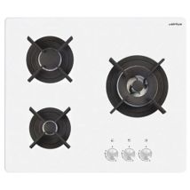 Airlux - Table de cuisson gaz 3 brûleurs - Verre Blanc - 60 cm - Fonte - Puissance 6150W