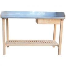 Table De Jardinier Pin Massif Avec Plateau Inox Long 1400mm