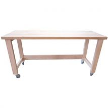 Etablis Francois - Table de travail mobile hêtre massif 2000mm - Plateau 50mm - Roulettes pivotantes avec frein - Mobilier d'atelier robuste