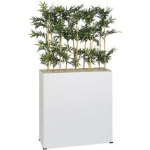 Jardinière Métal Sur Roulettes Hauteur 90 Cm Bambous Blanc