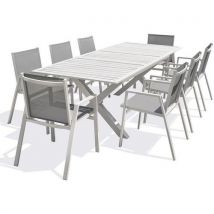 1 Table Jardin Floride 240x100cm + 8 Fauteuils Blanc