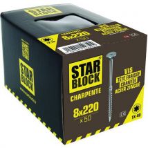 Vis Charpente Tête Fraisée Crantée Tx - 8x220 - Boîte De 50