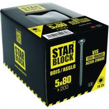 Vis Bois/agglo À Tête Fraisée Torx - 5x80mm - Boîte De 200