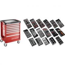 Facom - Servante d'atelier 7 tiroirs avec 166 outils - Rouge/Noir - Rangement professionnel