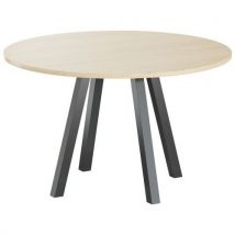 Table Réunion Evan Ø 120 Cm Pied Noir Plateau Chêne Clair