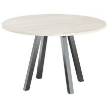 Table Réunion Evan Ø 120 Cm Pied Noir Plateau Strat Acacia