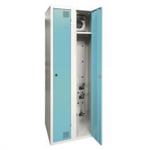 Akaze - Armoire séchante 2 colonnes à clé - Acier Gris Clair/Bleu Clair - 1800x600x500mm - Industrie Propre