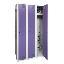 Akaze - Armoire Séchante Industrie Propre 3 Colonnes Violet - À Clé - 1800x900x500mm - Acier Laqué - 900W