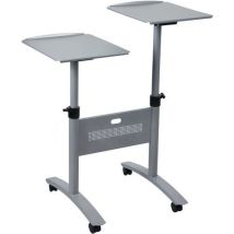 Nobo - Table multimédia à 2 tablettes - Hauteur réglable 81-120 cm - Gris - Roulettes - Idéal pour votre équipement audiovisuel