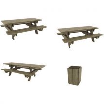 Manutan Expert - Pack 2 tables Bréhat sceller + table PMR + corbeille 100L Kerguélen - Pin - 25 places - Accessible handicapés - Beige