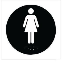 Plaque WC Femmes Braille et Relief Ø 100 mm Noir ABS Adhésif Intérieur Accessible