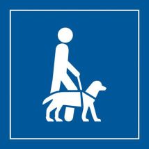 Picto Chien Guide Gravoply Blanc/Bleu 125x125mm - Panneau Accessibilité Handicapés - ABS Recyclable