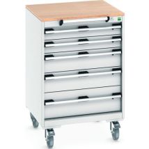 Bott - Armoire à Tiroirs Roulante Cubio SLR-668-5.1 Gris Clair - 5 Tiroirs - 990x650x650mm - 300kg Max