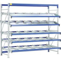 Rayonnage dynamique picking FIFO Flex - Départ 2500x2820x2500, 5 tablettes, 2 inclinées - Bito