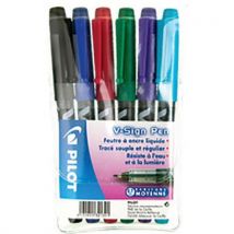Pilot - Stylo feutre V Sign Pen - Étui de 6 - Pointe Fibre 2mm - Encre Multicolore