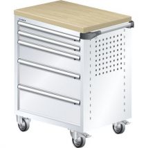 A257533 - Chariot Atelier Revêtement Bois Multiplex - 5 Tiroirs -blanc