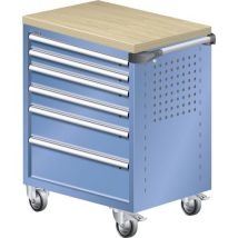 Lista - Chariot d'atelier L3627 - 6 tiroirs bleus - Revêtement bois multiplex - Charge 40kg/tiroir