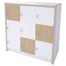 Colonne Moyo 9 Cases Portes Serrure Blanc/chêne