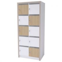 Colonne Moyo 10 Cases Portes Courrier Serrure Blanc/chêne
