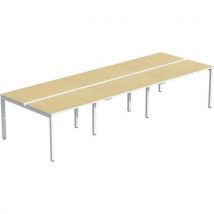 Bureau Droit Bench 166x360cm Pied Blanc Plateau Hêtre 6pers.