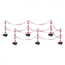 Set De 6 Poteaux Rouge / Blanc + 6 Socles + 14 Chaînes De 2m