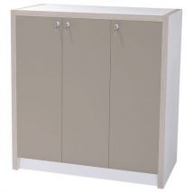 Armoire Basse Moyo 3 Portes Serrure Blanc /argile