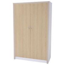Enond Mobilier - Armoire haute Moyo 2 portes - Blanc / Chêne Vicenza - 188.5x112.6x47.6 cm - 4 tablettes - Livrée montée