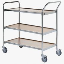 Table Roulante 1000x420mm Chrome/hêtre - 3 Plateaux - 150 Kg
