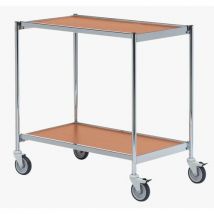 Table Roulante 1000x420mm Chrome/chêne - 2 Plateaux - 150 Kg