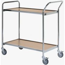 Table Roulante 1000x420mm Chrome/chêne - 2 Plateaux - 150 Kg