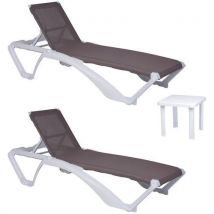 Garbar - Ensemble 2 chaises longues et 1 table ACQUA ANDORRA blanc/sable - Polyester - Polypropylène - Extérieur - 110 kg max