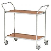 Table Roulante 2 Poignées - 2 Plateaux Hêtre 800x420mm - 150 Kg