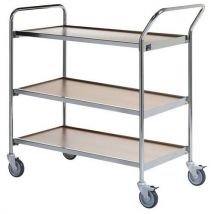 Table Roulante Chrome - 3 Plateaux Hêtre 800x420mm - 150 Kg